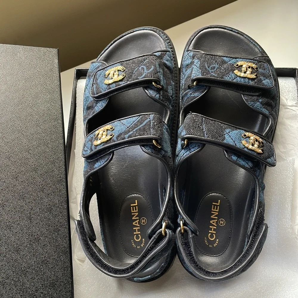 Chanel Blue denim Dad Sandals 37.5 - Picture 12 of 13